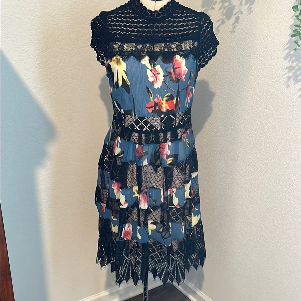 Foxiedox Black Sheath Midi Dress Mock Neck Cocktail